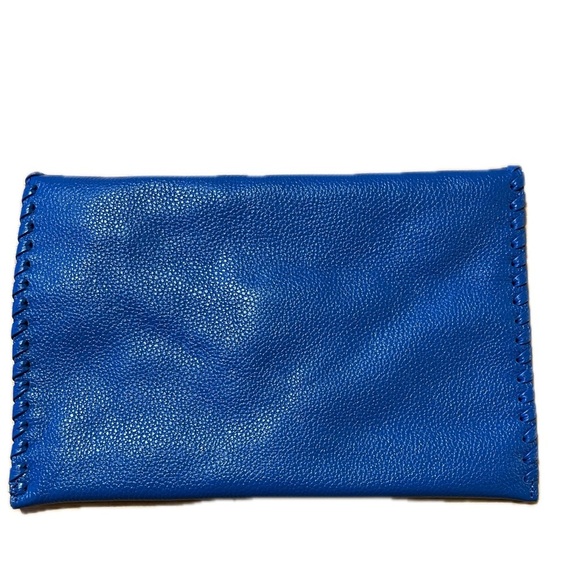 LAGGO Stitched Polka Blue Pebble Leather Envelope Clutch NWOT - Picture 6 of 6